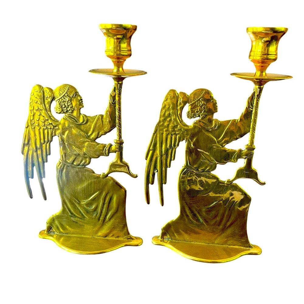 KNEELING ANGEL FINE BRASS CANDLE HOLDERS MADE IN ITALY